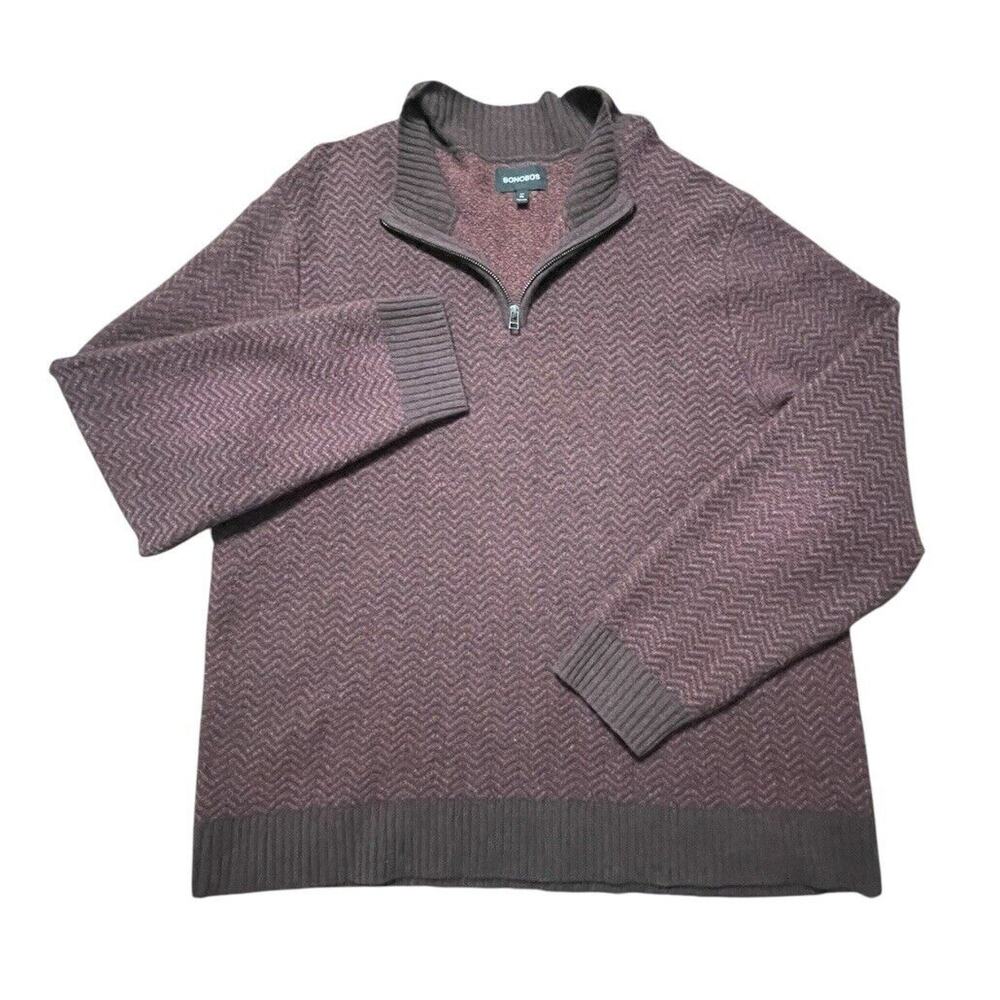 Bonobos Yak & Merino Wool 1/4 Zip Pullover Sweater Geometric Deep Red XXL Men